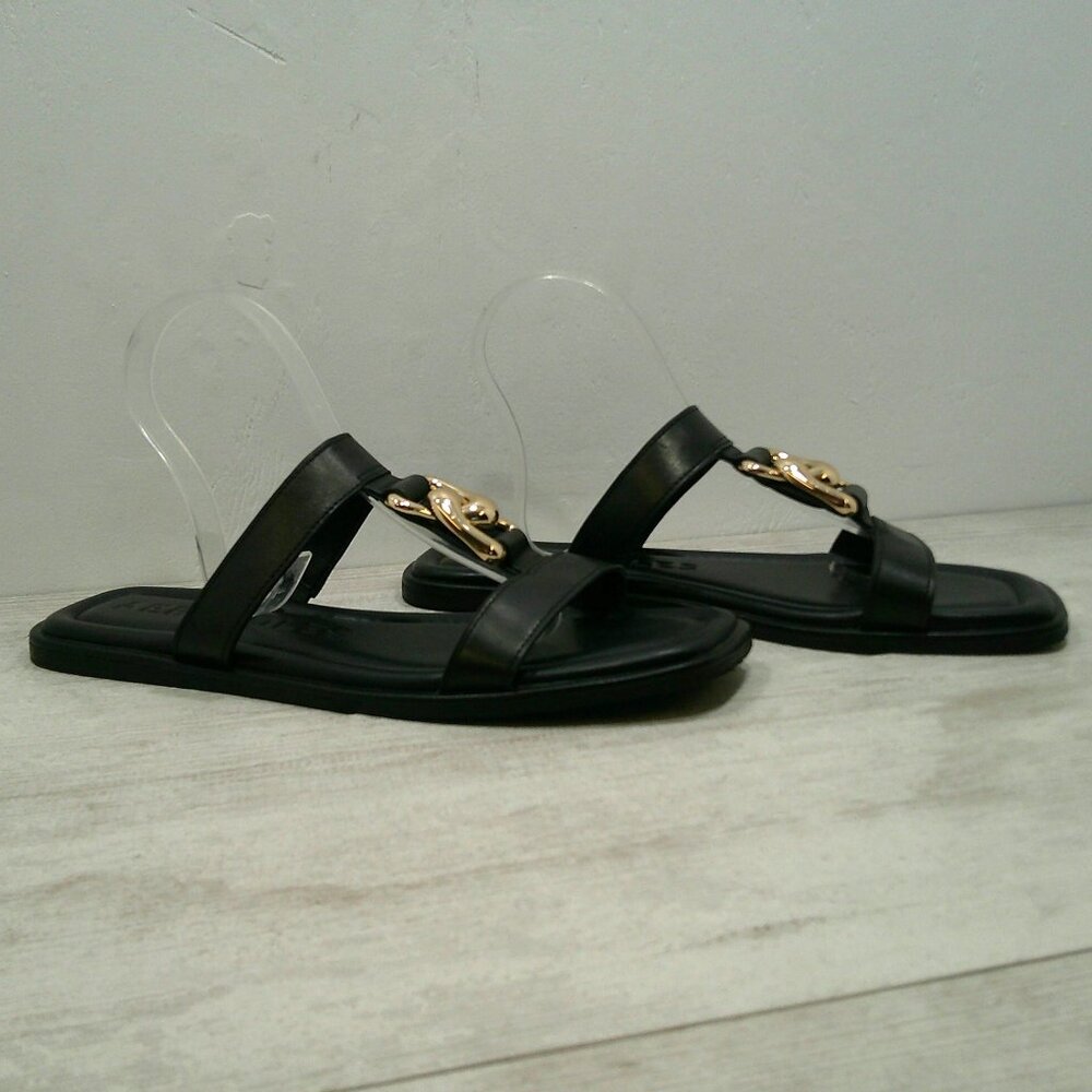 Aerosoles Boston Women's Black Leather Flat Sandals with Chain Detail Size 9.5 M - Picture 7 of 9